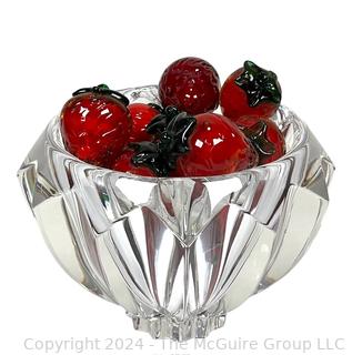 Orrefors Crystal "Zodiac" Signed Bowl with Hand Blown Glass Strawberries 