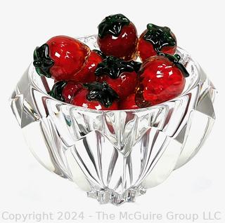 Orrefors Crystal "Zodiac" Signed Bowl with Hand Blown Glass Strawberries 