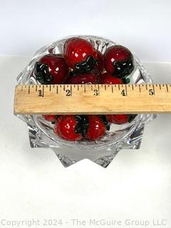 Orrefors Crystal "Zodiac" Signed Bowl with Hand Blown Glass Strawberries 