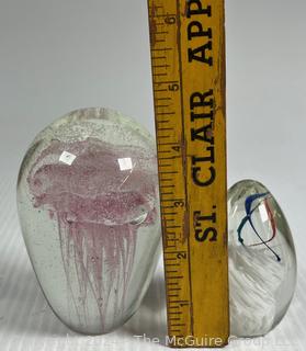 Two (2) Hand Blown Glass Paperweights, One with Jellyfish