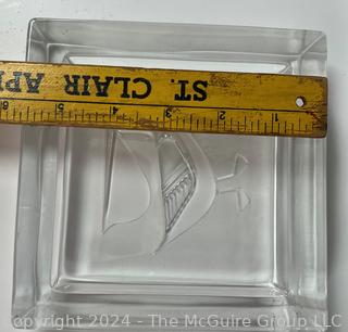 Mid Century Frosted Crystal Glass Pelican Ashtray 