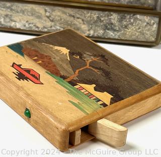 Stone Jewelry Box Made in Mexico and Inlaid Wood Cigarette Case Made in Japan