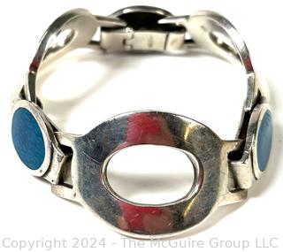 Sterling Silver with Blue Enamel Chunky Bracelet.  78.3 grams