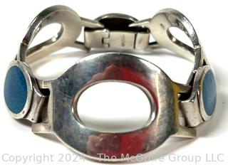 Sterling Silver with Blue Enamel Chunky Bracelet.  78.3 grams