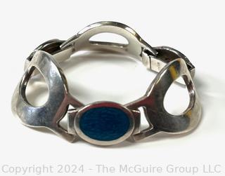 Sterling Silver with Blue Enamel Chunky Bracelet.  78.3 grams