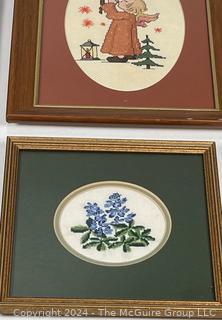 Four (4) Framed Cross Stitch and Embroidered Scenes