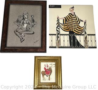 Two (2) Framed Decorative Wall Art Pieces and Erte Calendar