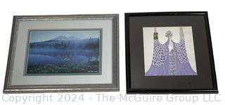 Two (3) Framed Under Glass Prints Including Landscape and Erte.