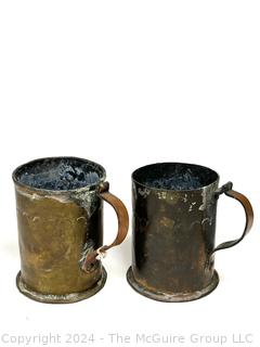 Hammered Brass Tea Kettle and Two (2) Tankards