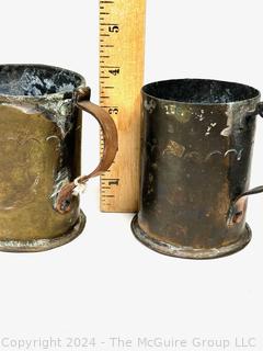 Hammered Brass Tea Kettle and Two (2) Tankards