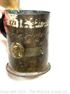 Hammered Brass Tea Kettle and Two (2) Tankards