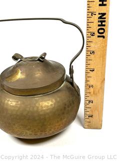 Hammered Brass Tea Kettle and Two (2) Tankards