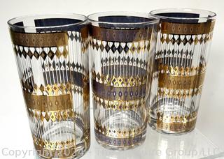 Three (3) Sets of Mid Century Gilt Accent Barware Glasses