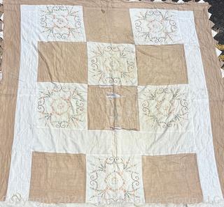 Hand Embroidered and Stitched Quilt. 70" x 74"