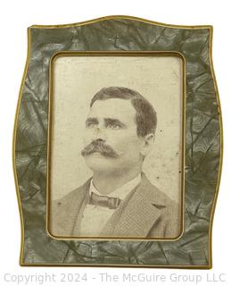 Celluloid Desk Frame with Photo of Mustachioed Man 