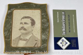 Celluloid Desk Frame with Photo of Mustachioed Man 