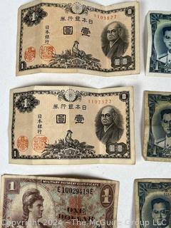 Japan, Thailand and Philippine Currency and A US Military Script note