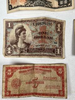 Japan, Thailand and Philippine Currency and A US Military Script note