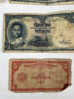 Japan, Thailand and Philippine Currency and A US Military Script note