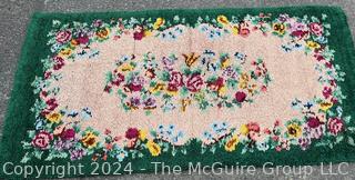 Hooked Area Rug with Floral Center Medallion