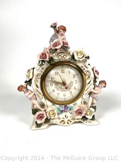 Porcelain Cherubs with Flowers Mantel Clock (Electric)