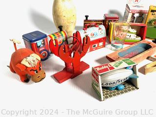 Group of Vintage Toys and Bowling Pin.