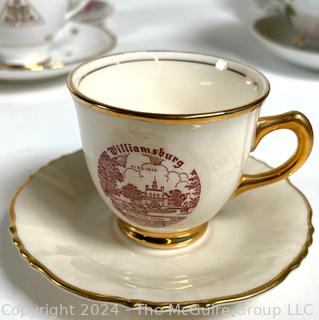 Nine (9) Porcelain Teacups and Saucers, Mixed Patterns