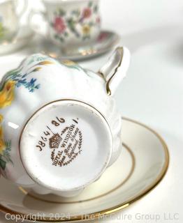 Nine (9) Porcelain Teacups and Saucers, Mixed Patterns