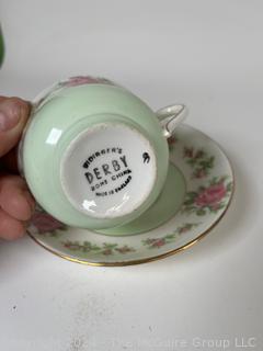 Nine (9) Porcelain Teacups and Saucers, Mixed Patterns, Mostly Continental