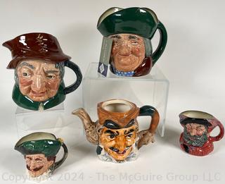 Five (5) Porcelain Toby Mugs by Royal Doulton.