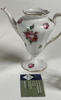 Group of Decorative Items Including Porcelain Teapots, Crystal Dish, and Toby Mug