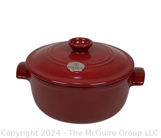 Red Emile Henry's Flame Casserole Dutch Oven.  11" diameter