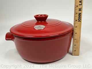 Red Emile Henry's Flame Casserole Dutch Oven.  11" diameter