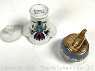 Mixed Group of Porcelain Dishware and Inlaid Wood Music Box