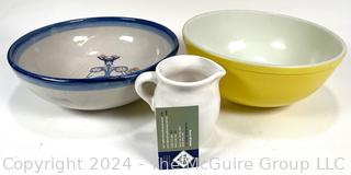 M.A. Hadley Pottery Serving, Pyrex Mixing Bowl and Creamer