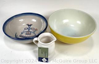 M.A. Hadley Pottery Serving, Pyrex Mixing Bowl and Creamer