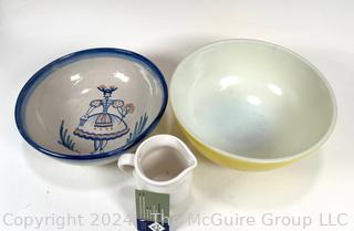 M.A. Hadley Pottery Serving, Pyrex Mixing Bowl and Creamer