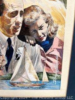 Unframed Original Paint on Paper of Humphrey Bogart Signed by Artist Douglas Edwards.