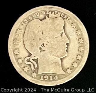 1914 P Barber Half Dollar Silver 50 Cent Coin