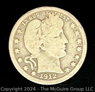 1912-S Barber 25C Silver Quarter Coin