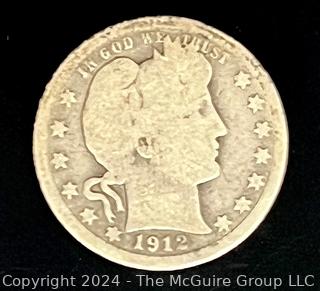 1912 Barber 25C Silver Quarter Coin