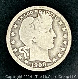 1908-S Barber 25C Silver Quarter Coin