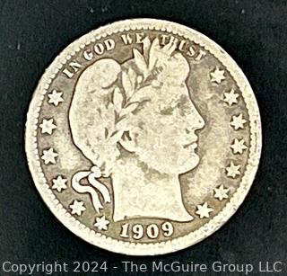 1909-S Barber 25C Silver Quarter Coin