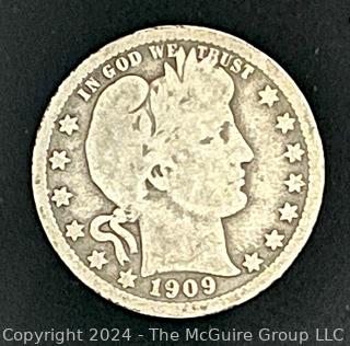 1909-O Barber 25C Silver Quarter Coin