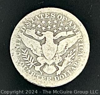 1909 P Barber Silver Quarter Dollar