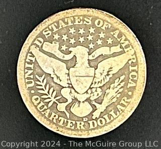 1911 Barber 25C Silver Quarter Coin