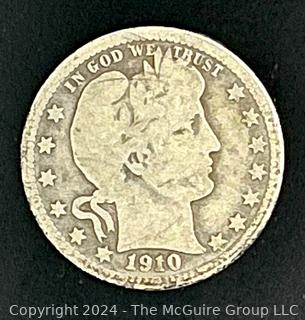 1910 P Barber Quarter Dollar Coin