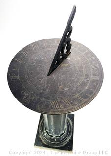 Cast Metal Sundial on Column Stand Stamped C&W