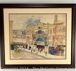 Framed Under Glass Watercolor of Bijou Theatre, Philadelphia Signed by Artist Idell.   23" x 26"