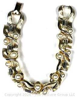 Rhinestone and Faux Pearl Link Bracelet by Lisner.